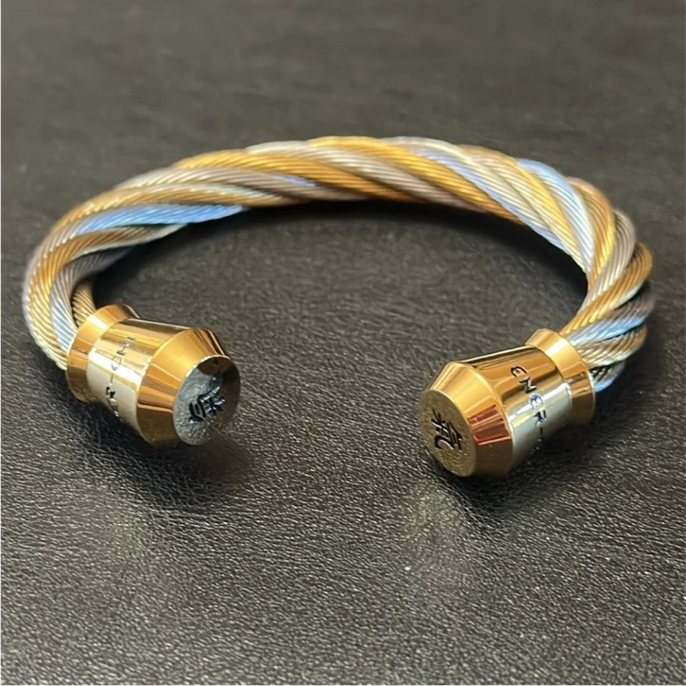 ENER-CHI Two Tone Twisted Cuff Bracelet